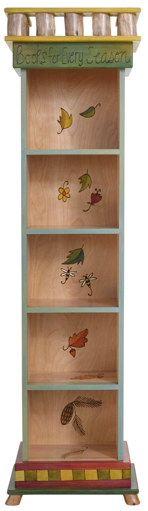 Tall Bookcase –  Lovely rolling landscapes bookcase with four seasons motifs