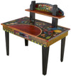 Desk with Shelf –  Eclectic and colorful folk art desk with floating symbolic elements and shelf