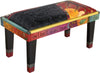 Sticks handmade 3' bench with leather and contemporary folk art design. Side view