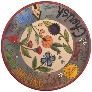 20" Lazy Susan – Contemporary flowers intermixed with whimsical writing styles on this gorgeous susan