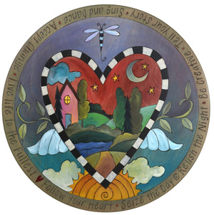 20" Lazy Susan – A heart with wings design encloses a landscape with a cozy home nestled in the hills