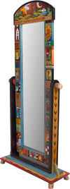 Wardrobe Mirror on Stand –  "Go Out for Adventure/Come Home for Love" mirror on stand with sun and moon over the tree of life motif