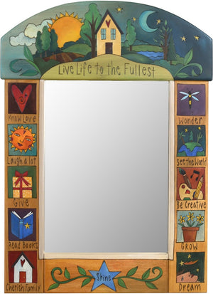 Medium Mirror –  "Live Life to the Fullest" mirror with sunset and moon on the horizon motif