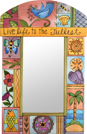 Small Mirror –  "Live Life to the Fullest" mirror with palm tree and seashell motif