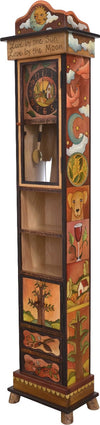 Grandfather Clock –  Charming grandfather clock with shelves and cabinets for storage, "Live by the Sun, Love by the Moon" 