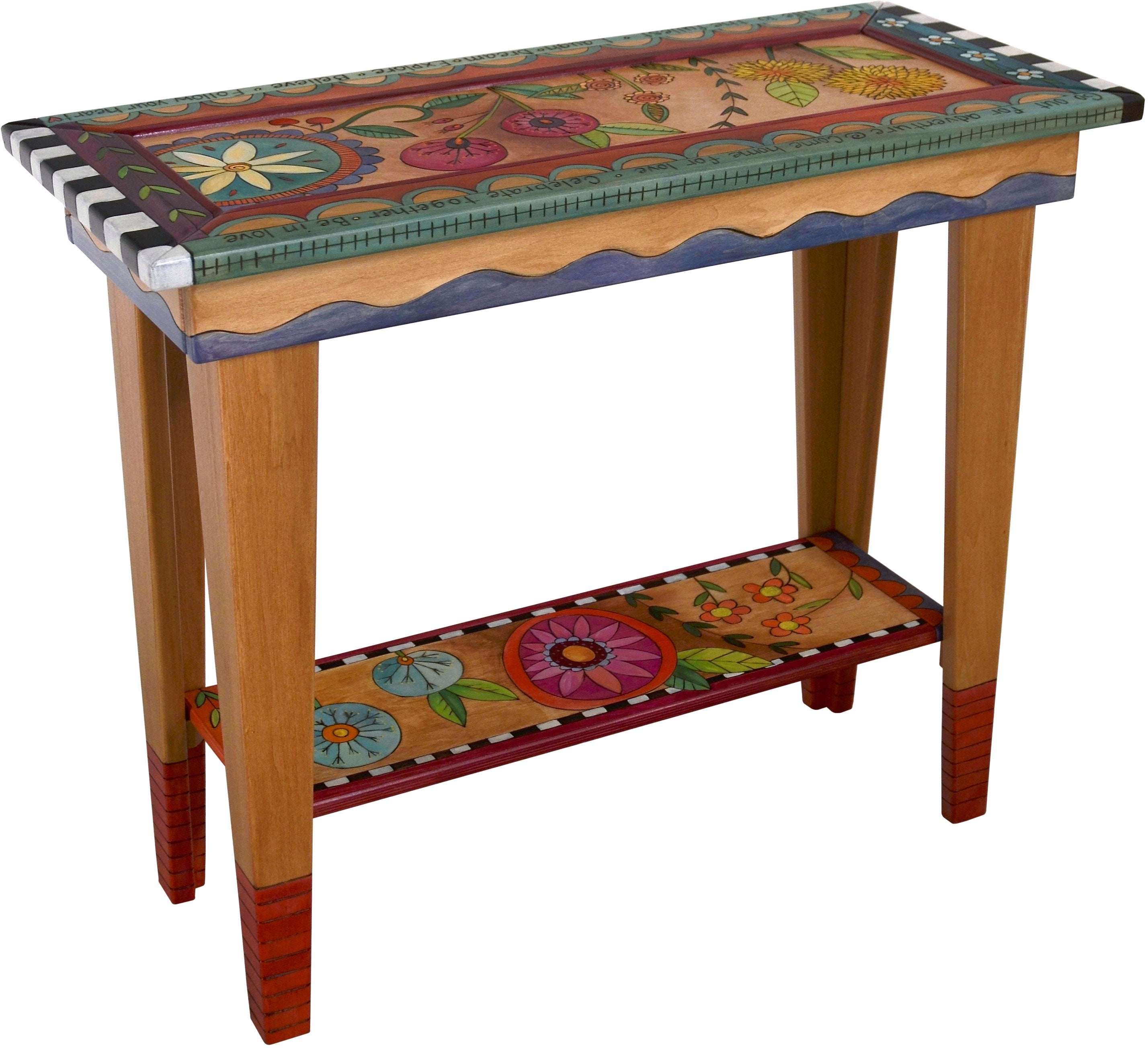 Sticks handmade sofa table with contemporary floral design