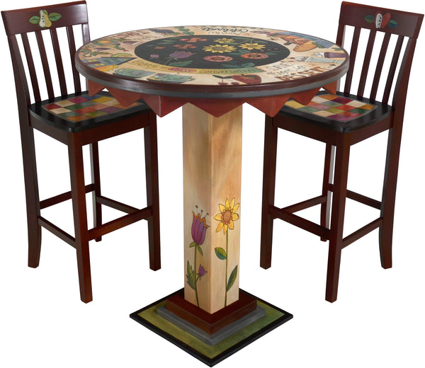 Bar Height Table –  "Save Room for Dessert" bar height table with dessert and wine motif