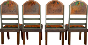 Sticks Chair Set with Leather Seats –  Eclectic folk art chair set with rolling four seasons landscapes