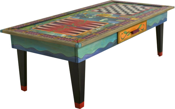 Urban Game Table –  Colorful and eclectic game table with farm, country and city elements