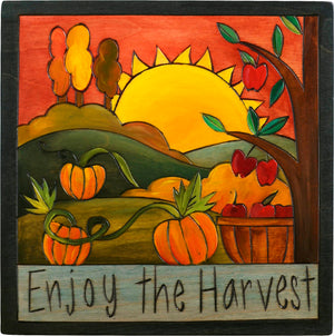 7"x7" Plaque –  "Enjoy the harvest" pumpkin patch and apple orchard motif