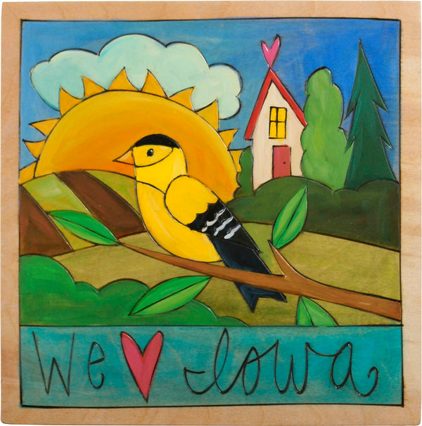 7"x7" Plaque –  "We ❤ Iowa" gold finch motif