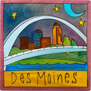 7"x7" Plaque –  The Des Moines skyline through the pedestrian bridge