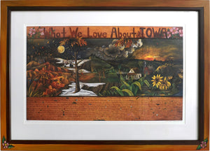 Framed WWLA Iowa Lithograph 2003 Edition–  "What We Love About Iowa" litho print in a handcrafted Sticks frame