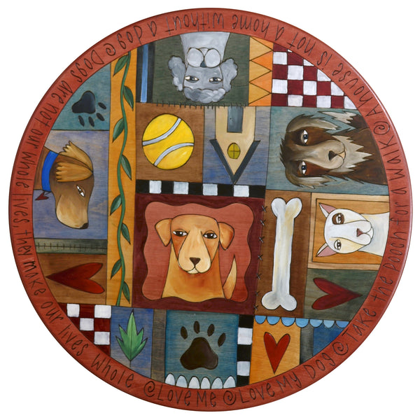 Sticks Handmade 20"D lazy susan with dogs, puppies, and dog toys