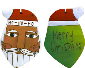 Santa Ornament –  Festive Santa ornament, "Merry Christmas" with green back