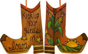 Boot Ornament –  Kick up your Heels in Iowa boot ornament with corn and sun motif