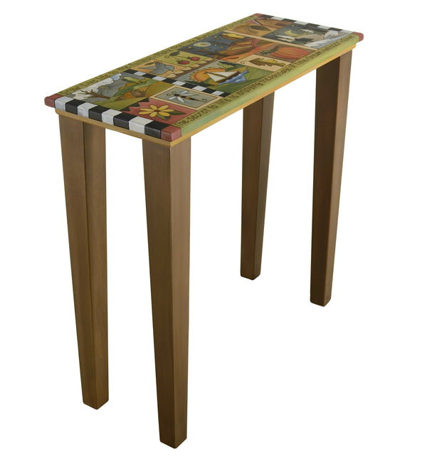 Sticks handmade console table with colorful life icons