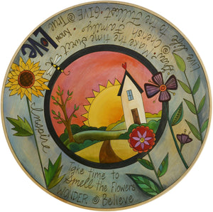 Sticks Handmade 24"D lazy susan with inspiring words, flowers and a heart home on the horizon