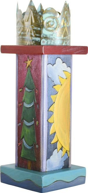 Small Pillar Candle Holder –  Elegant candle holder with holiday motifs