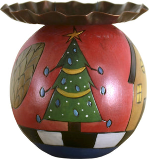 Ball Candle Holder –  Ball Candle Holder with Christmas tree and present motif