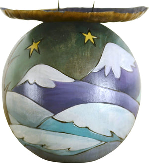 Ball Candle Holder –  Ball Candle Holder with cozy home nestled in the snowy mountains motif