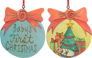 Ball Ornament –  Baby's First Christmas ball ornament with baby and christmas presents motif