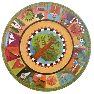 Kid's Table –  Lively and vibrant kids table with tree of life at the center and surrounding colorful block icons
