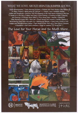 WWLA Hunter Jumper Shows Poster –  "What We Love About Huner Jumper Shows" poster with beautiful horse collage motif