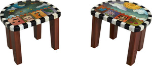 Short Stool Set –  Stool set with sun and clouds/moon and stars motif