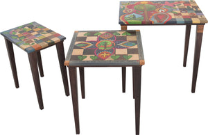 Sticks handmade nesting table set with colorful block imagery