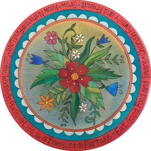 floral lazy susan with red border