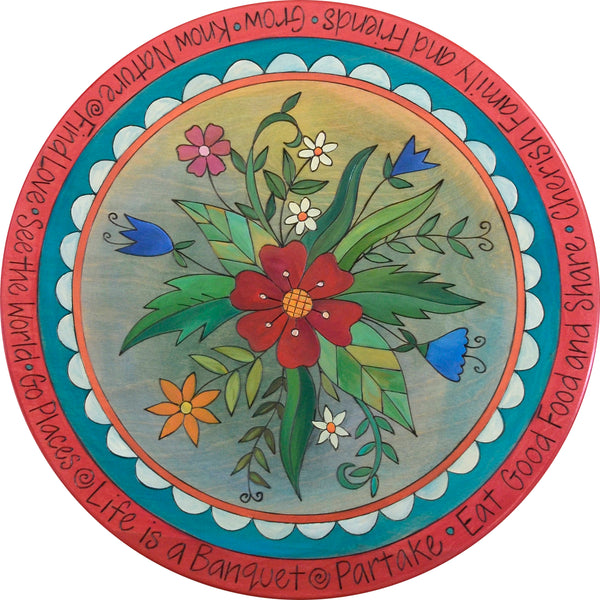 floral lazy susan with red border