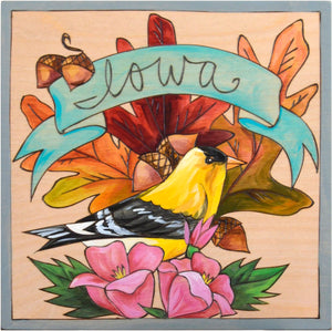 10"x10" Plaque –  Classic "Iowa" state bird and flower motif