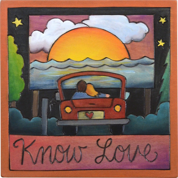 Sticks handmade wall plaque with "Know Love" quote and drive in movie theme