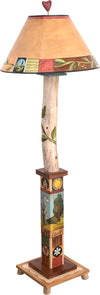 Box and Log Floor Lamp –  Beautiful folk art floor lamp with vine motifs and landscapes