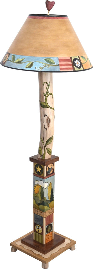 Box and Log Floor Lamp –  Beautiful folk art floor lamp with vine motifs and landscapes