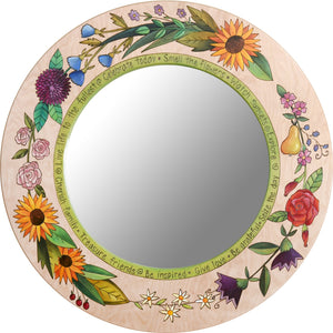 Large Circle Mirror –  Beautiful neutral birch mirror with vibrant floral motifs