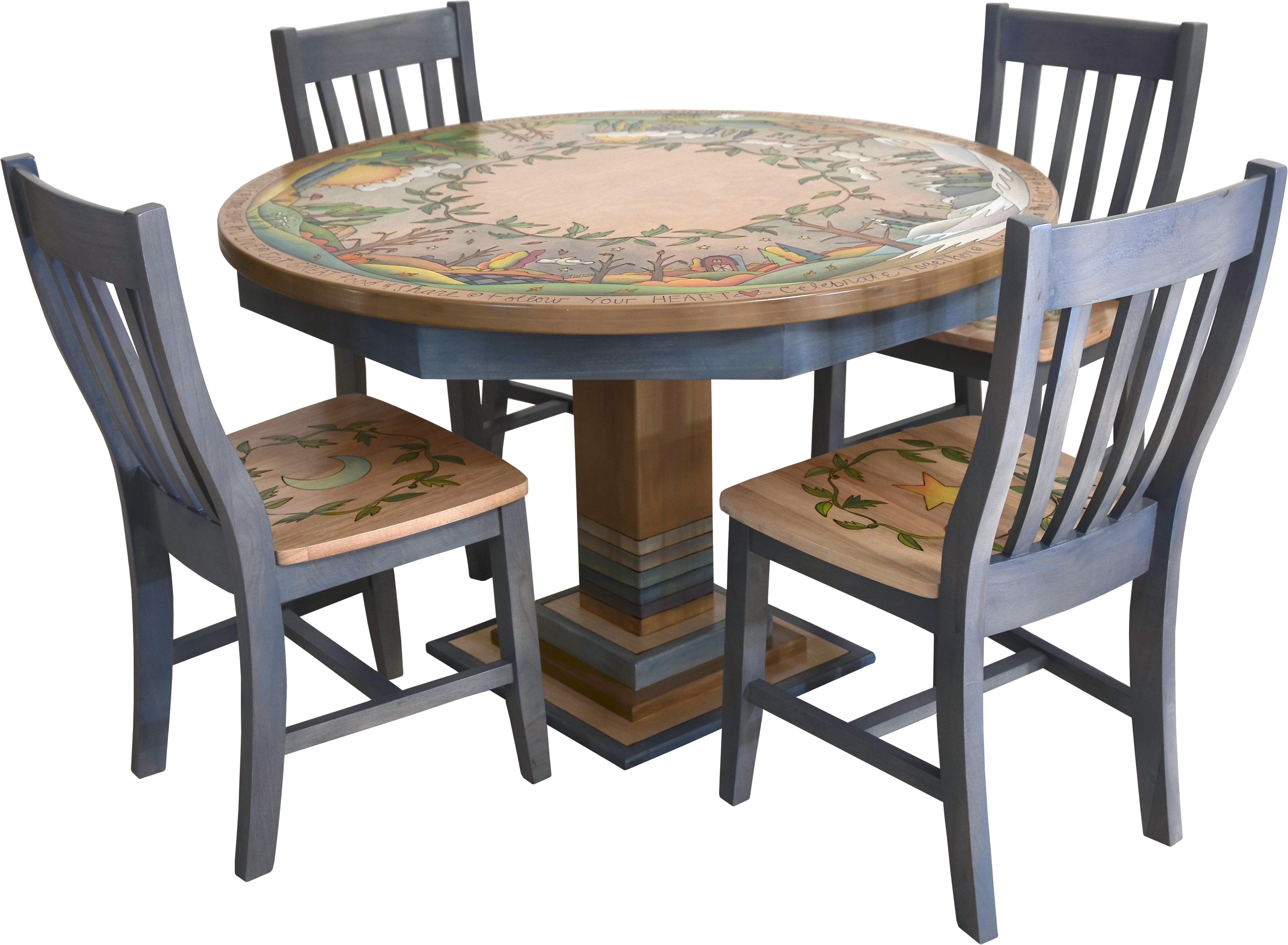 Sticks handmade dining table with lovely four seasons landscape and matching chairs