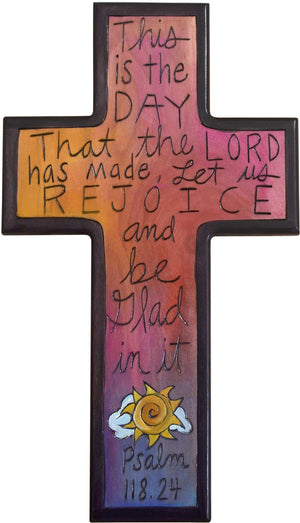 Cross Plaque –  Psalm 118.24 cross plaque with pink themed motif with sun
