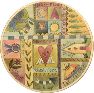 Sticks Handmade 20"D lazy susan with crazy quilt design in pastel hues