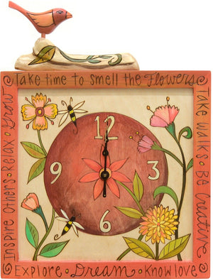 Square Wall Clock –  A contemporary floral motif in a light, bright color palette