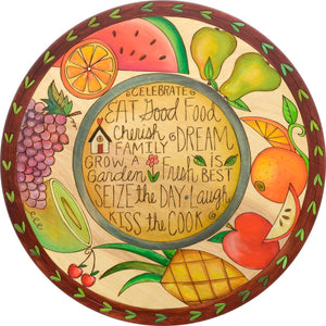 Sticks Handmade 20"D lazy susan with fruit and inspirational words