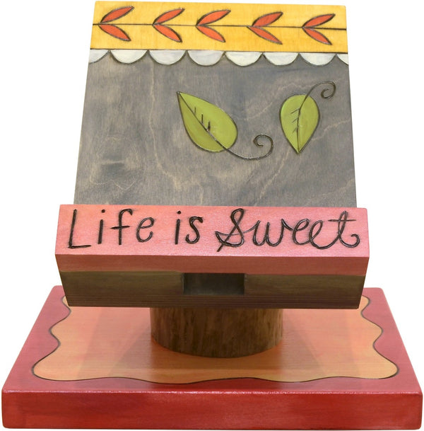 Cookbook and Tablet Stand –  Lovely pastel toned recipe holder with vine motifs, "Life is Sweet" 