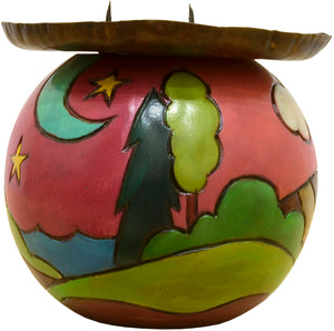 Ball Candle Holder –  A warm landscape painted candle base
