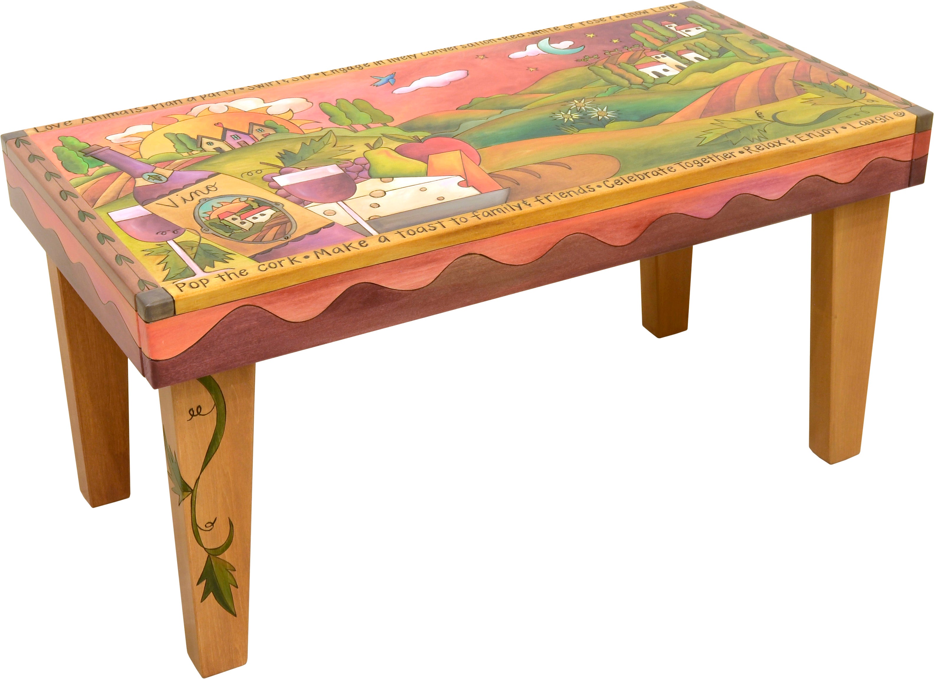 Sticks handmade 3' bench with Tuscan wine country scene