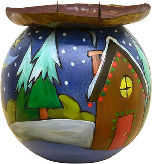 Ball Candle Holder –  A winter-y landscape motif with a Holiday home