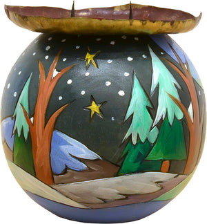 Ball Candle Holder –  A winter-y landscape motif with a Holiday home