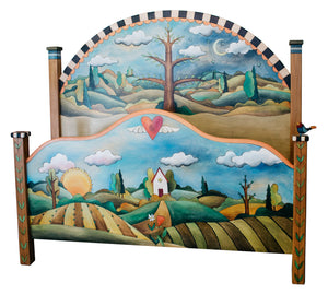 Queen Bed –  A lovely landscape design features a home on the footboard and tree of life on the headboard