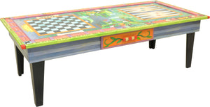 Urban Game Table –  Bright and whimsical dogs and cats game table with three games