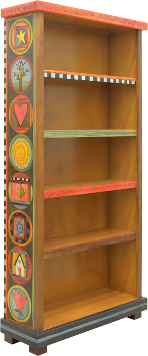 Tall Bookcase –  ﻿Fun and whimsical encircled icons and abstract line-work